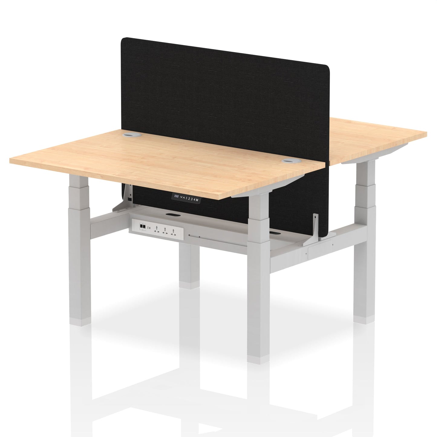 Air Back-to-Back Height Adjustable Bench Desk - 2 Person with Black Straight Screen - Ergometric