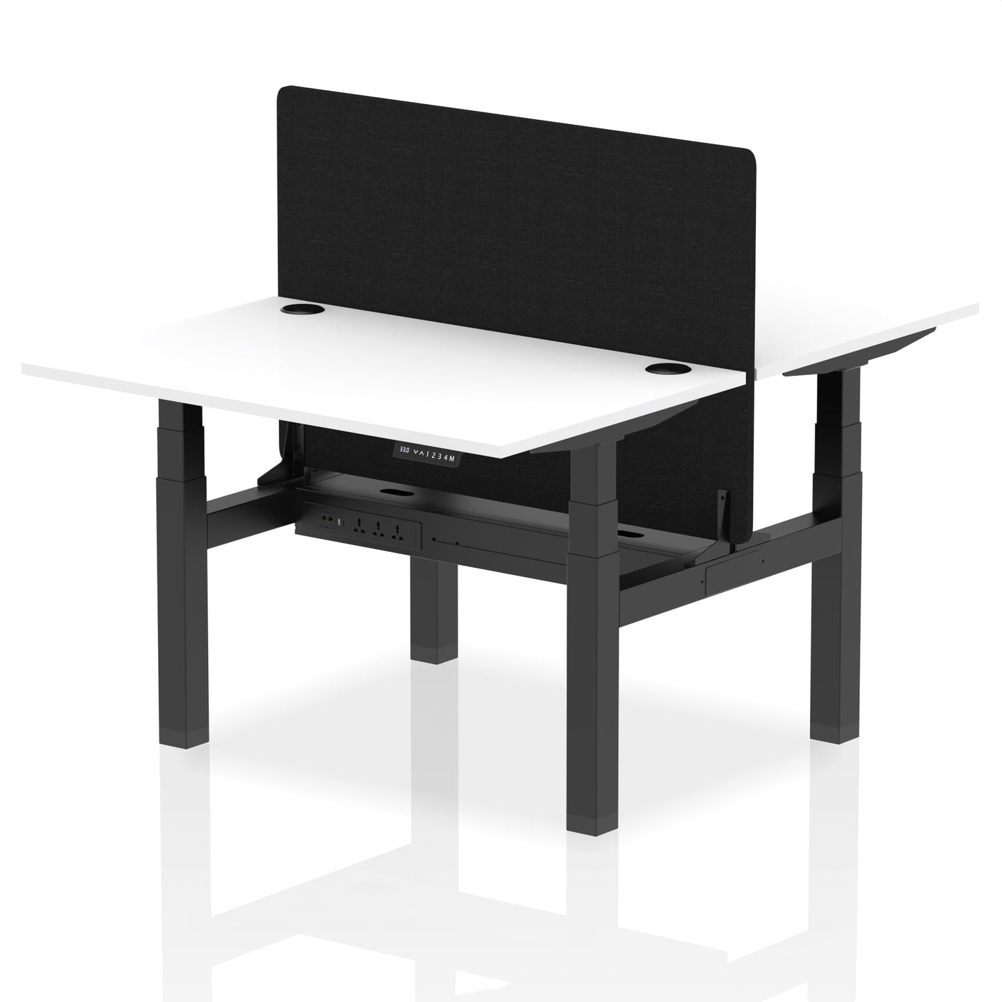 Air Back-to-Back Height Adjustable Bench Desk - 2 Person with Black Straight Screen - Ergometric