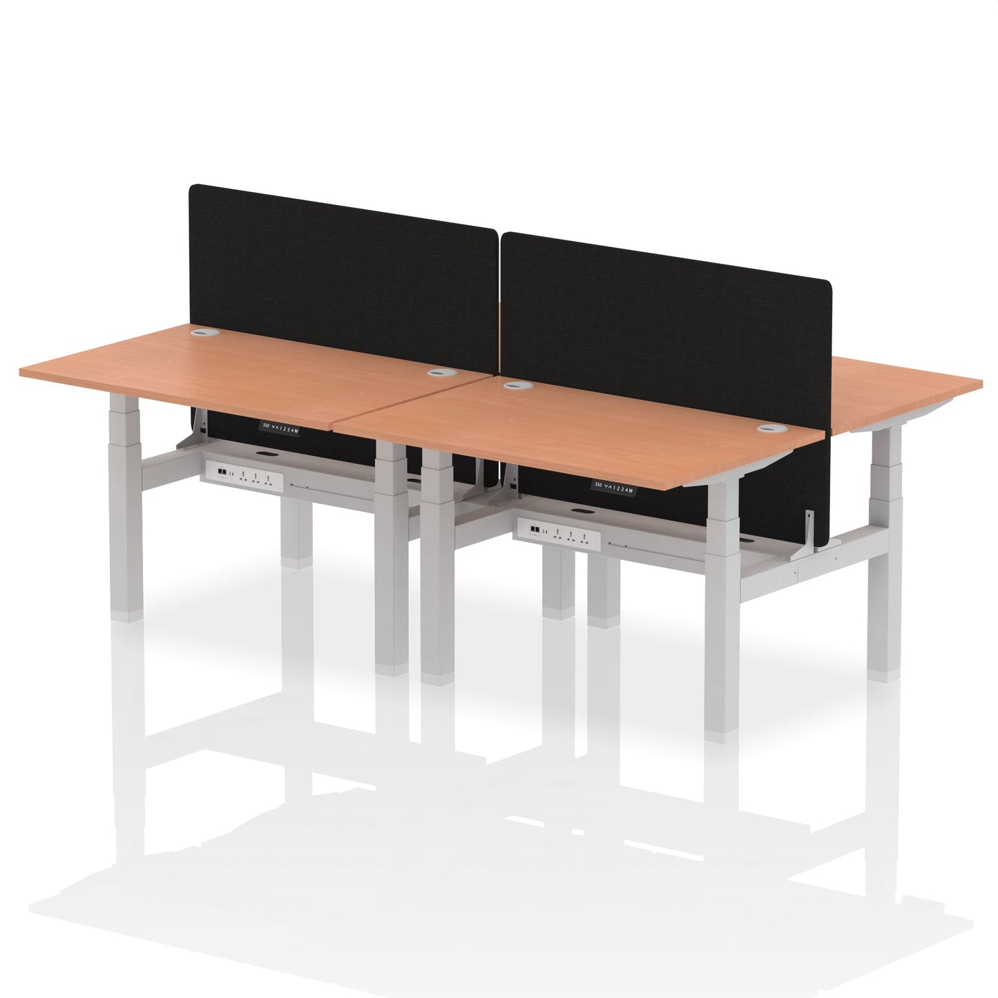Air Back-to-Back Height Adjustable Bench Desk - 4 Person with Black Straight Screen - Ergometric
