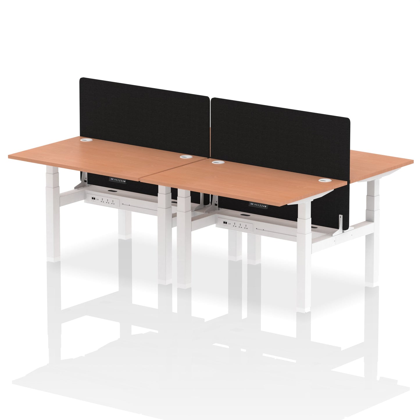 Air Back-to-Back Height Adjustable Bench Desk - 4 Person with Black Straight Screen - Ergometric