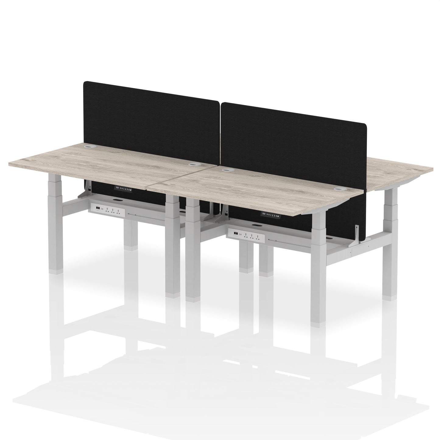 Air Back-to-Back Height Adjustable Bench Desk - 4 Person with Black Straight Screen - Ergometric