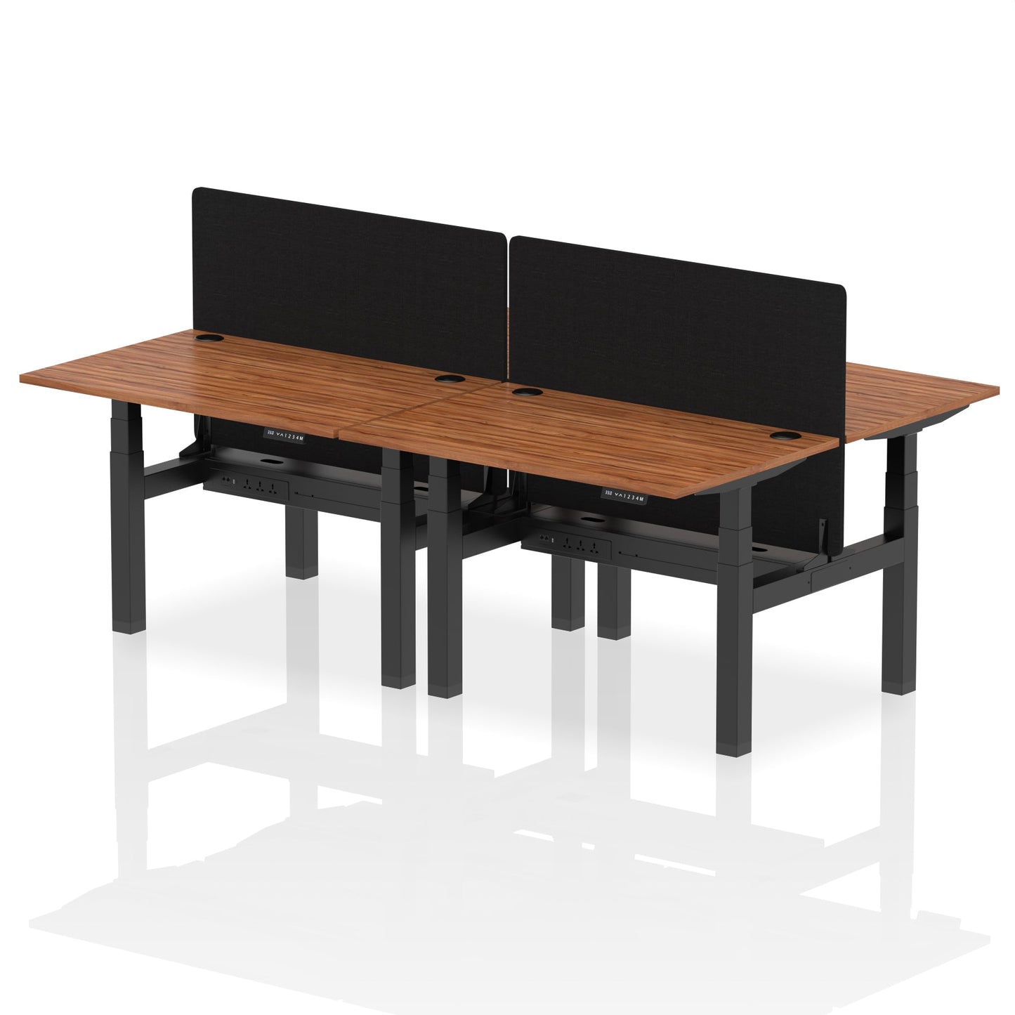 Air Back-to-Back Height Adjustable Bench Desk - 4 Person with Black Straight Screen - Ergometric