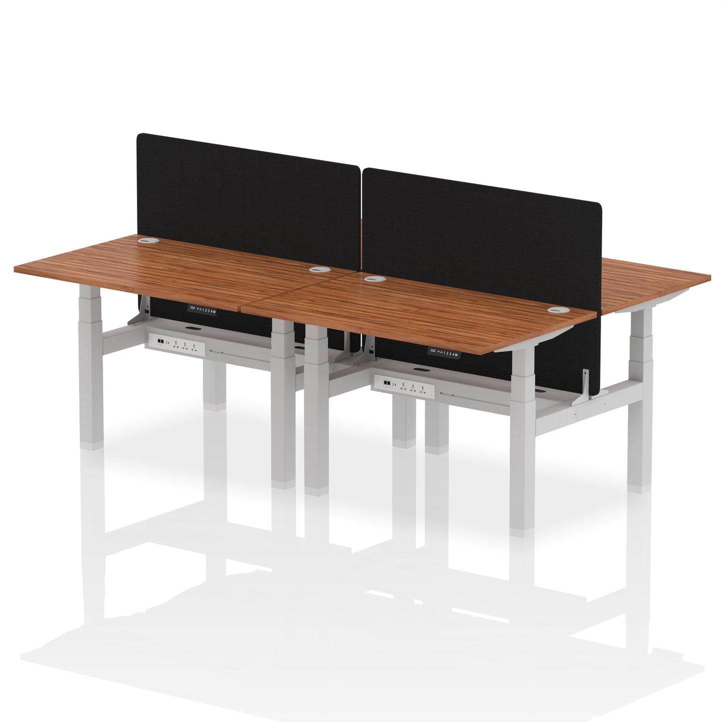 Air Back-to-Back Height Adjustable Bench Desk - 4 Person with Black Straight Screen - Ergometric