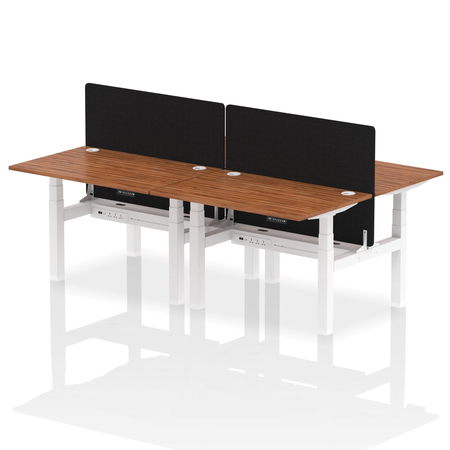 Air Back-to-Back Height Adjustable Bench Desk - 4 Person with Black Straight Screen - Ergometric