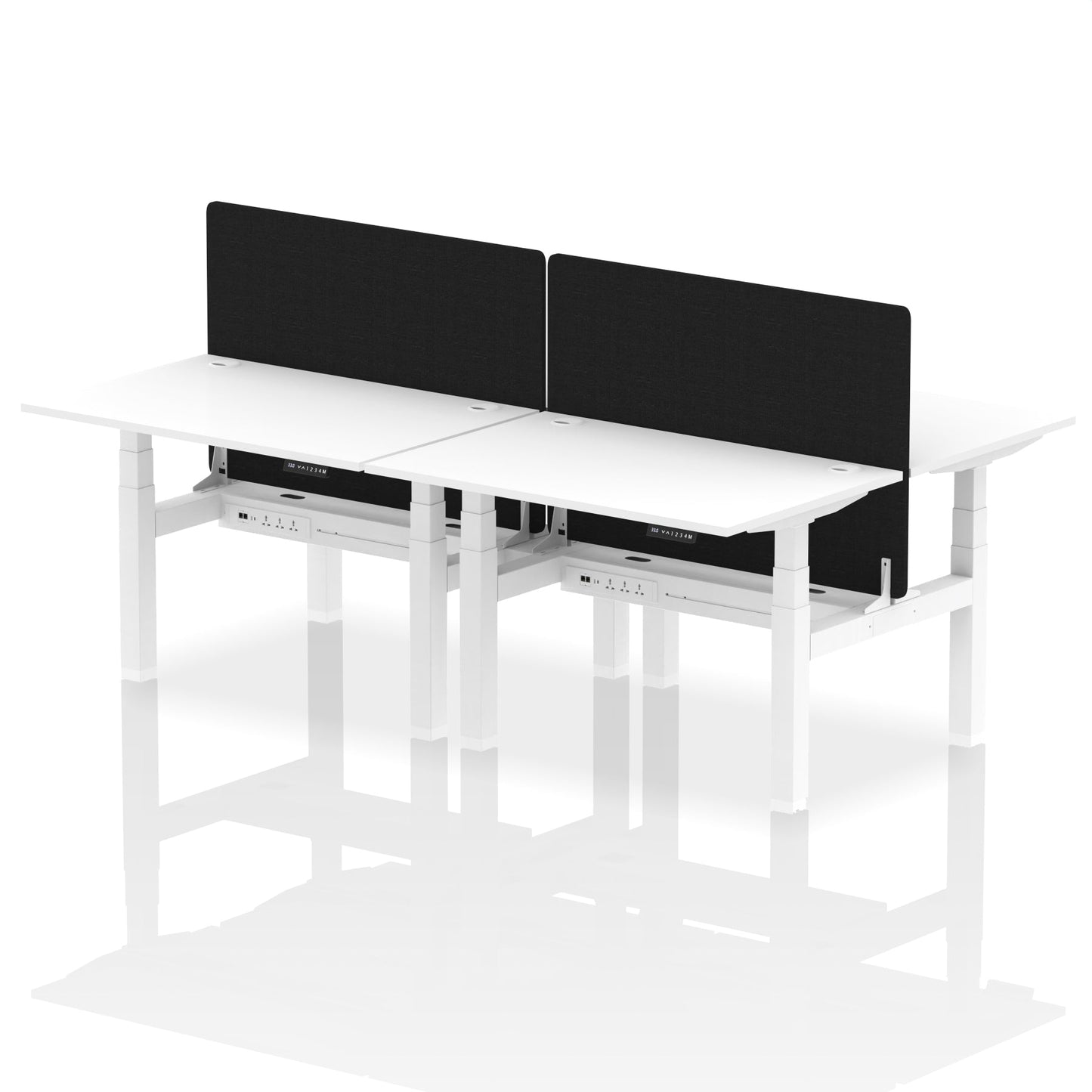 Air Back-to-Back Height Adjustable Bench Desk - 4 Person with Black Straight Screen - Ergometric