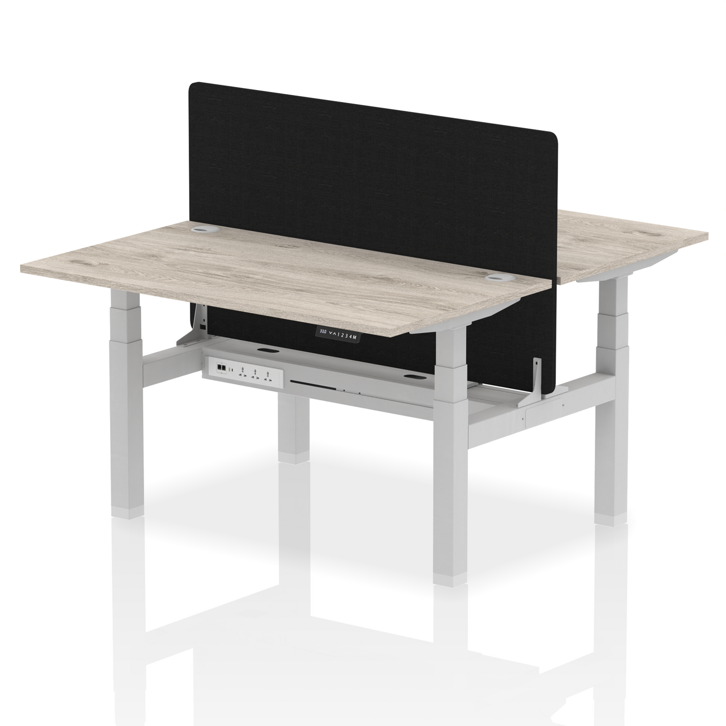 Air Back-to-Back Height Adjustable Bench Desk - 2 Person with Black Straight Screen - Ergometric