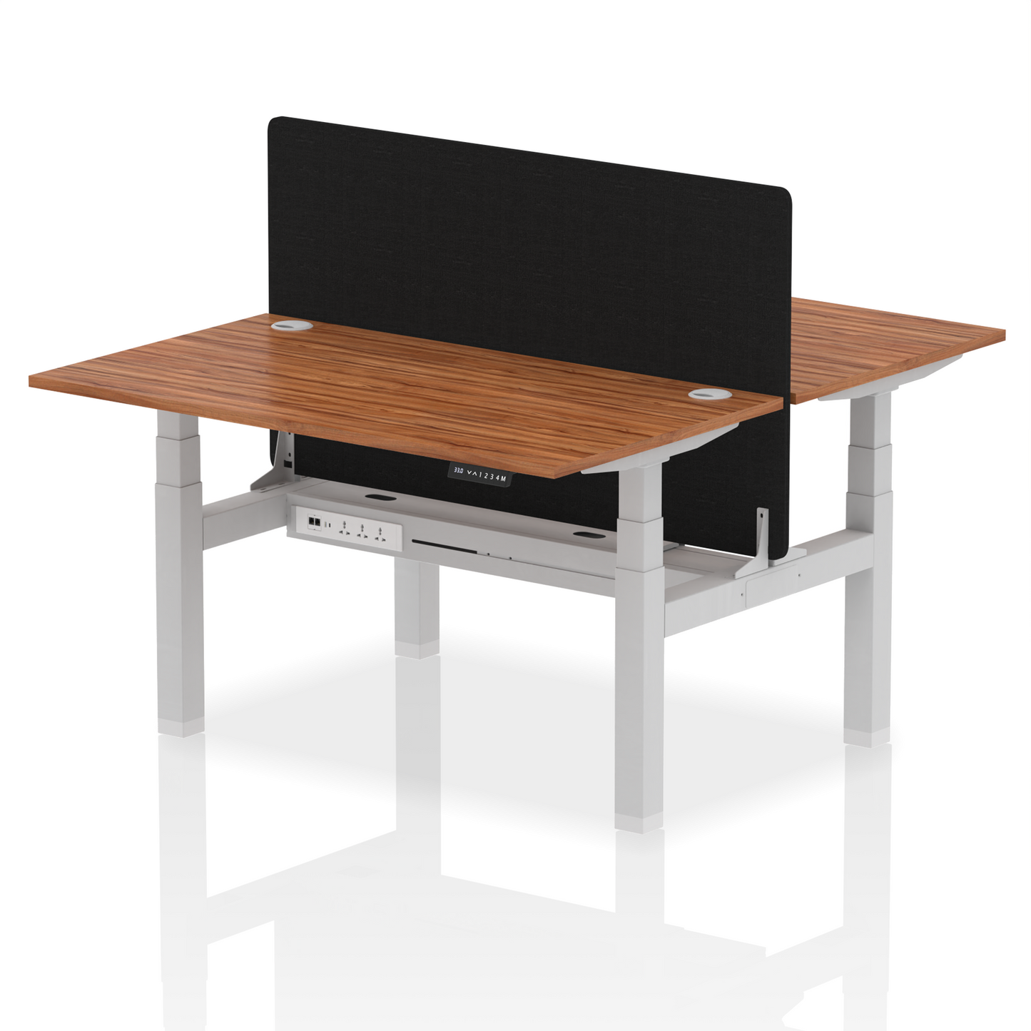 Air Back-to-Back Height Adjustable Bench Desk - 2 Person with Black Straight Screen - Ergometric