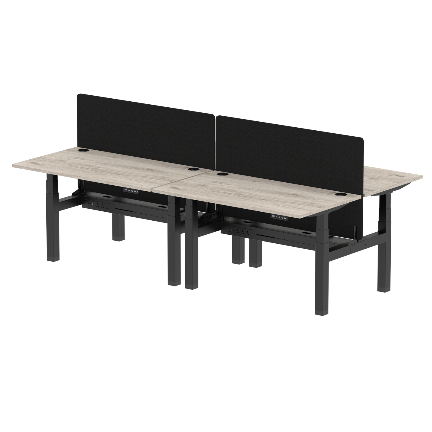 Air Back-to-Back Height Adjustable Bench Desk - 4 Person with Black Straight Screen - Ergometric