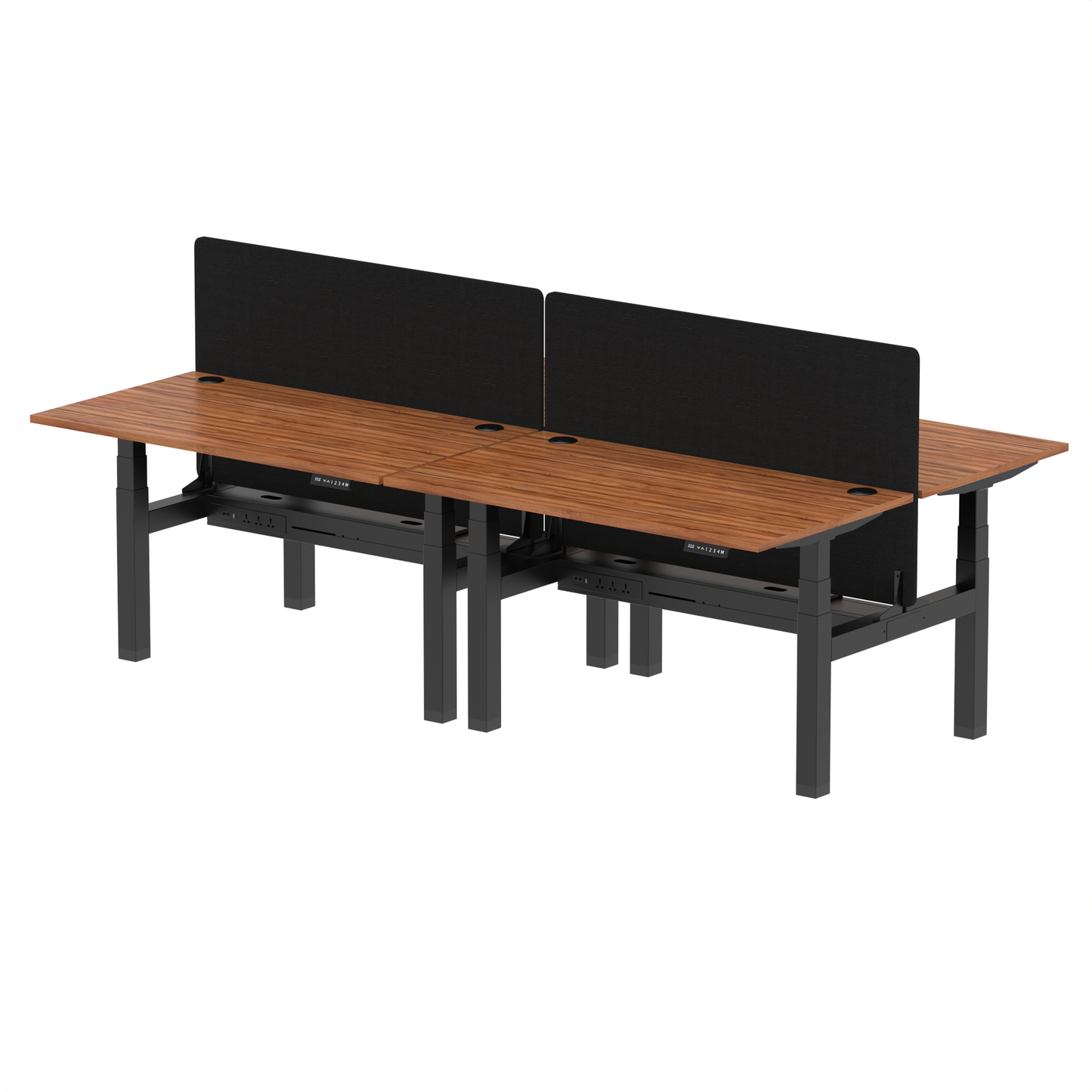 Air Back-to-Back Height Adjustable Bench Desk - 4 Person with Black Straight Screen - Ergometric