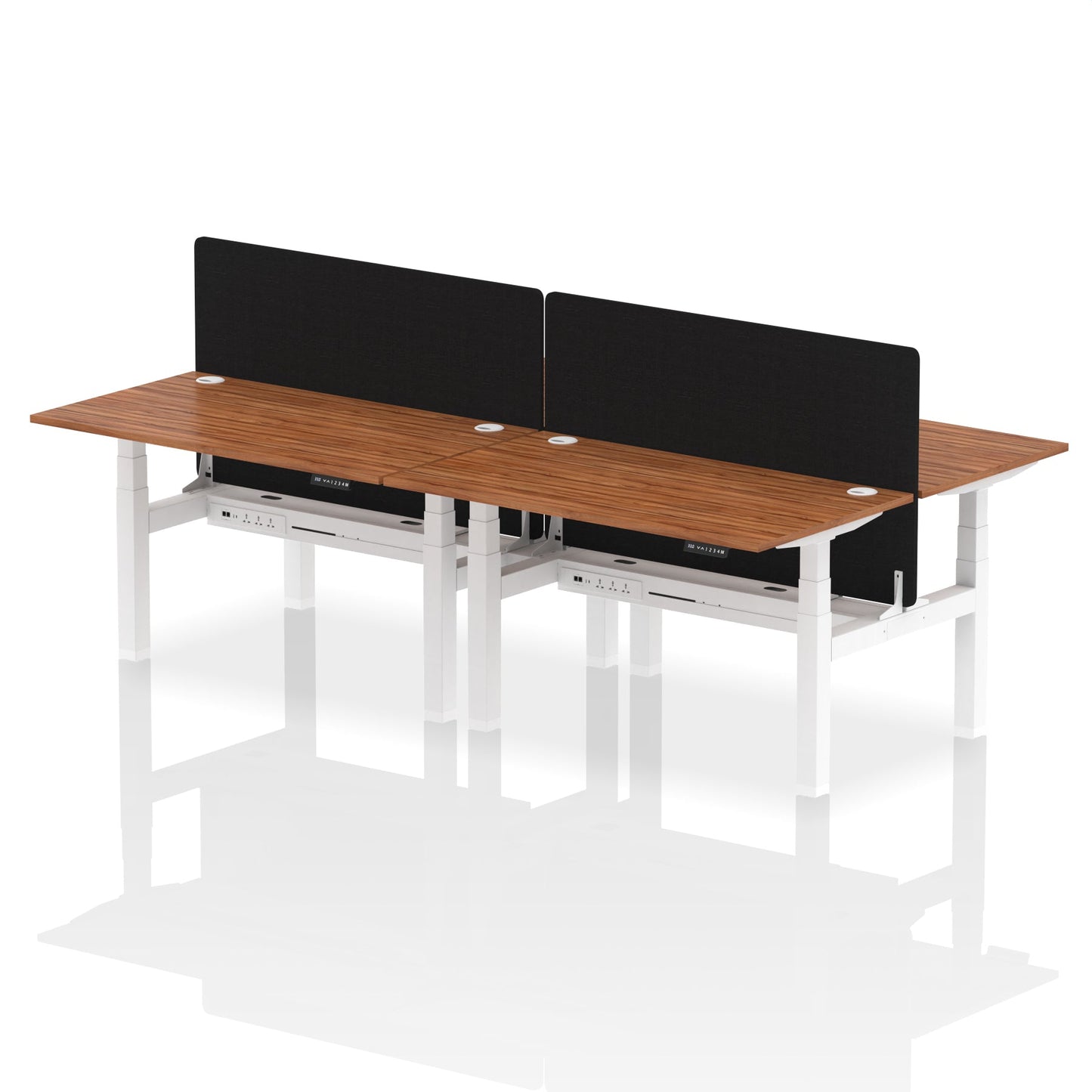 Air Back-to-Back Height Adjustable Bench Desk - 4 Person with Black Straight Screen - Ergometric