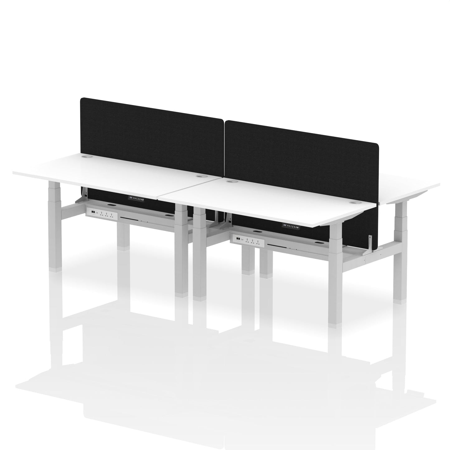Air Back-to-Back Height Adjustable Bench Desk - 4 Person with Black Straight Screen - Ergometric