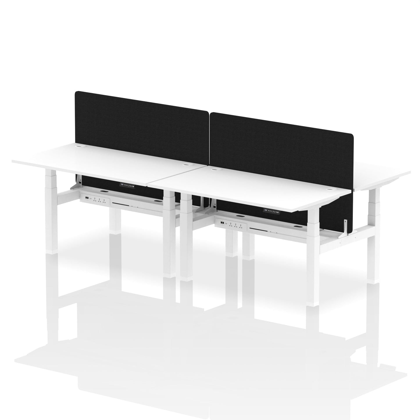 Air Back-to-Back Height Adjustable Bench Desk - 4 Person with Black Straight Screen - Ergometric