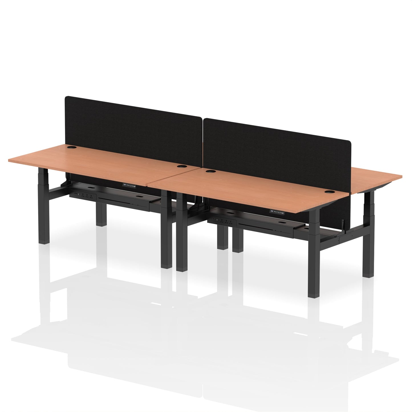 Air Back-to-Back Height Adjustable Bench Desk - 4 Person with Black Straight Screen - Ergometric