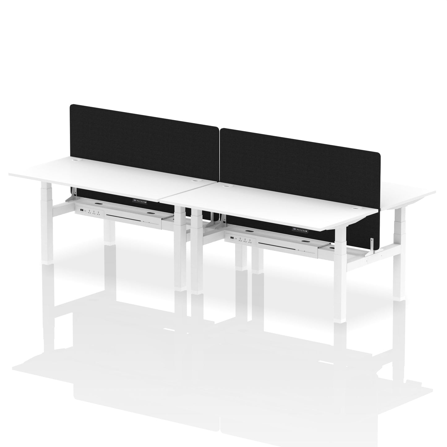 Air Back-to-Back Height Adjustable Bench Desk - 4 Person with Black Straight Screen - Ergometric