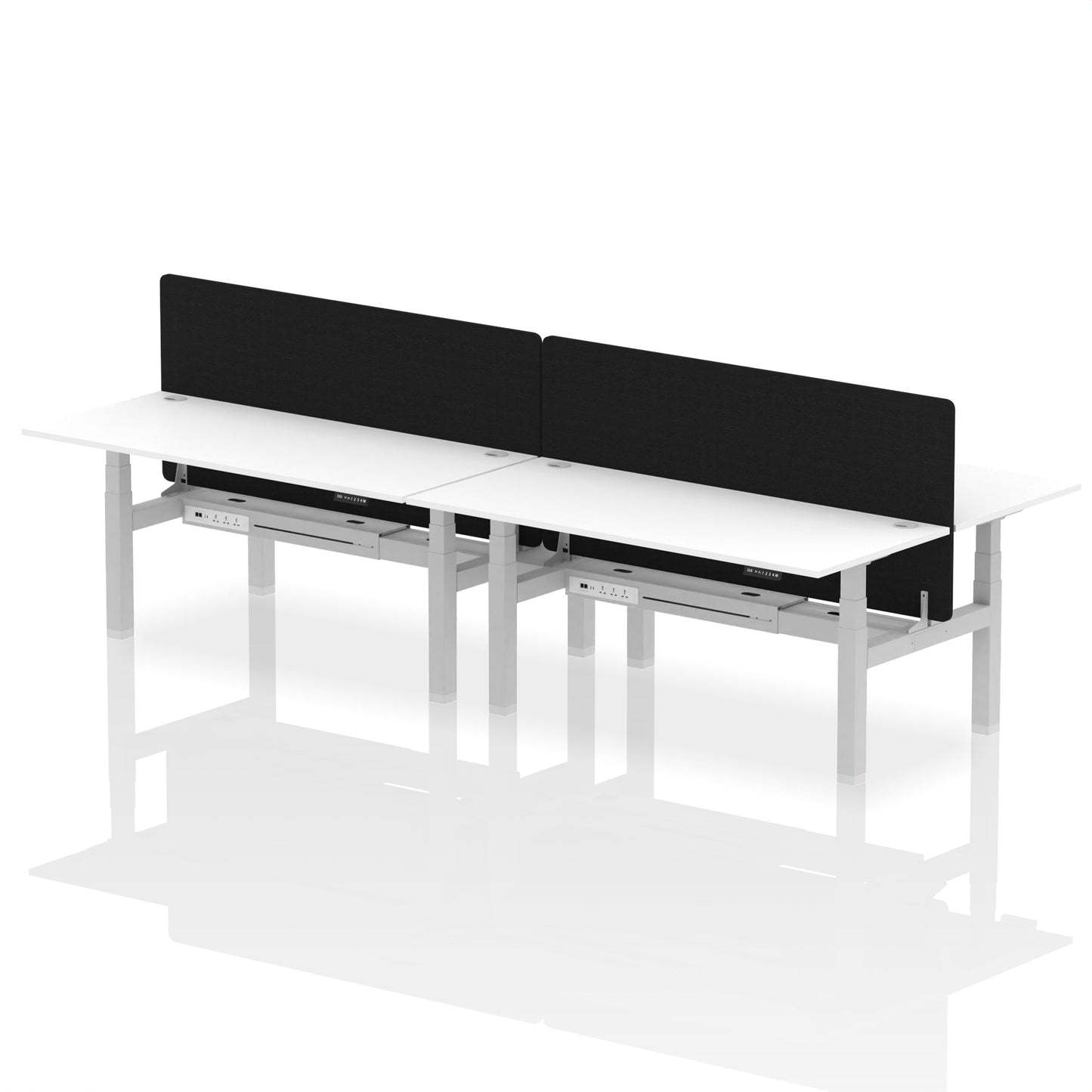 Air Back-to-Back Height Adjustable Bench Desk - 4 Person with Black Straight Screen - Ergometric