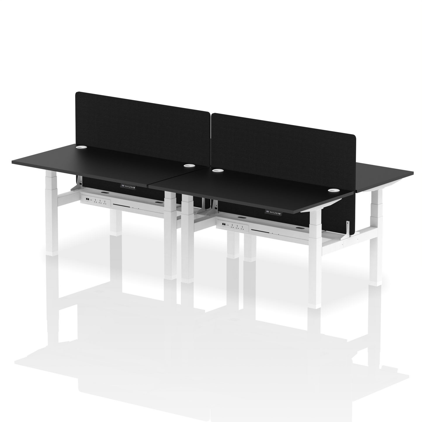 Air Back-to-Back Height Adjustable Bench Desk - 4 Person with Black Straight Screen - Ergometric
