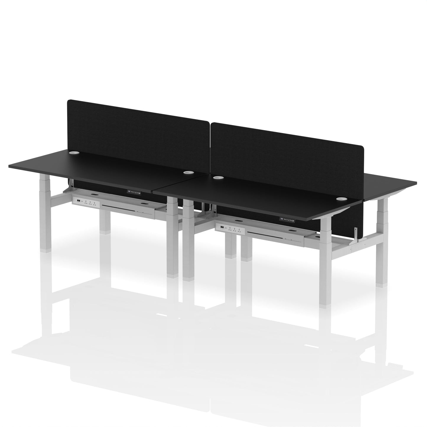 Air Back-to-Back Height Adjustable Bench Desk - 4 Person with Black Straight Screen - Ergometric