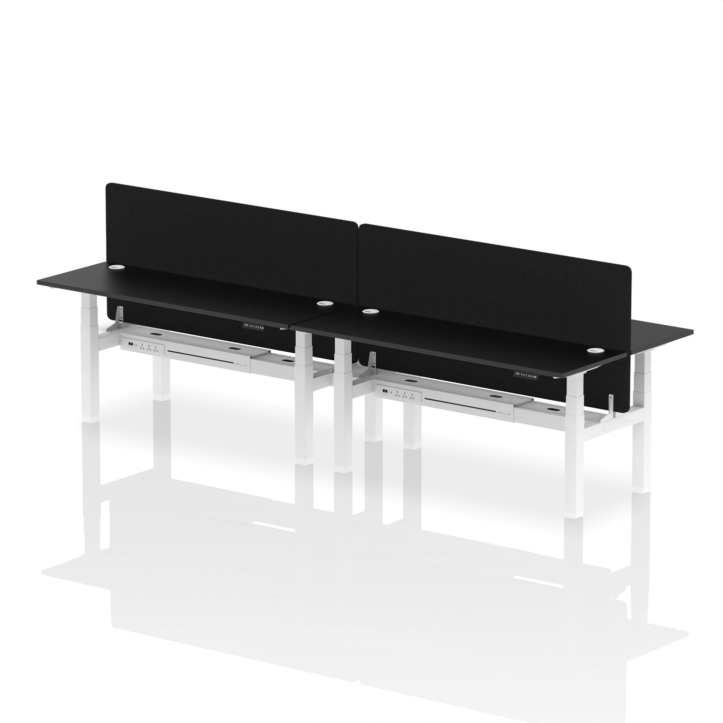 Air Back-to-Back Slimline Height Adjustable Bench Desk - 4 Person with Black Straight Screen - Ergometric
