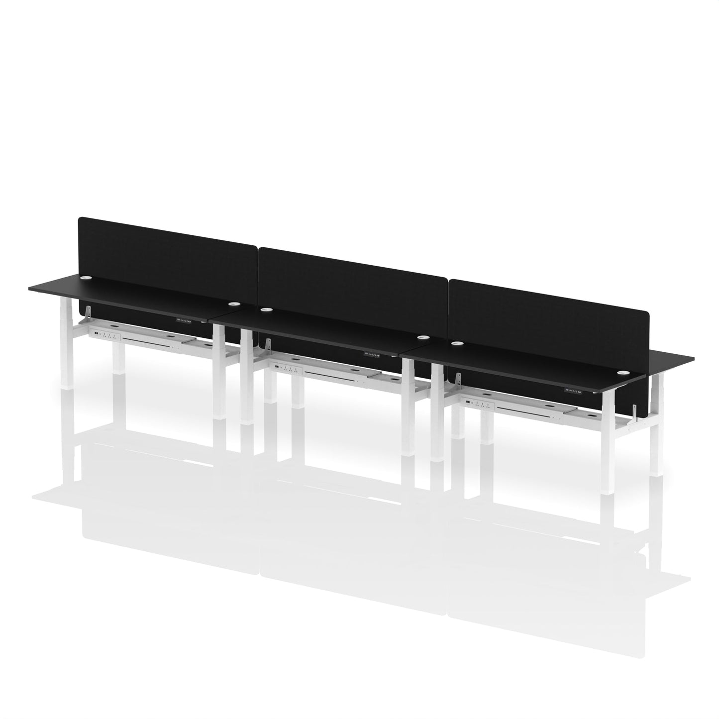Air Back-to-Back Slimline Height Adjustable Bench Desk - 6 Person with Black Straight Screen - Ergometric