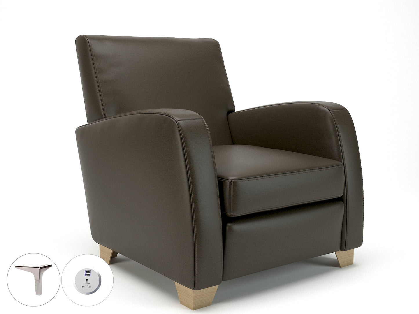 Wynne 81cm Wide Armchair in Cristina Marrone Ultima Faux Leather - Ergometric