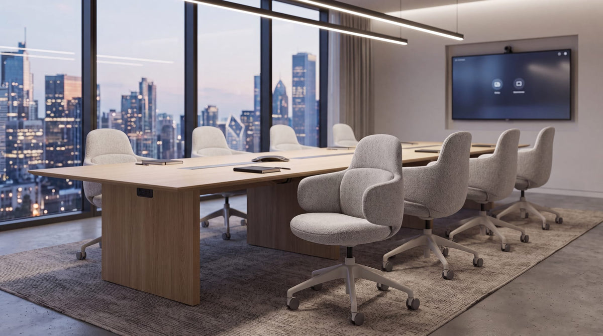 Boujee chairs bringing upholstered comfort to a contemporary meeting room