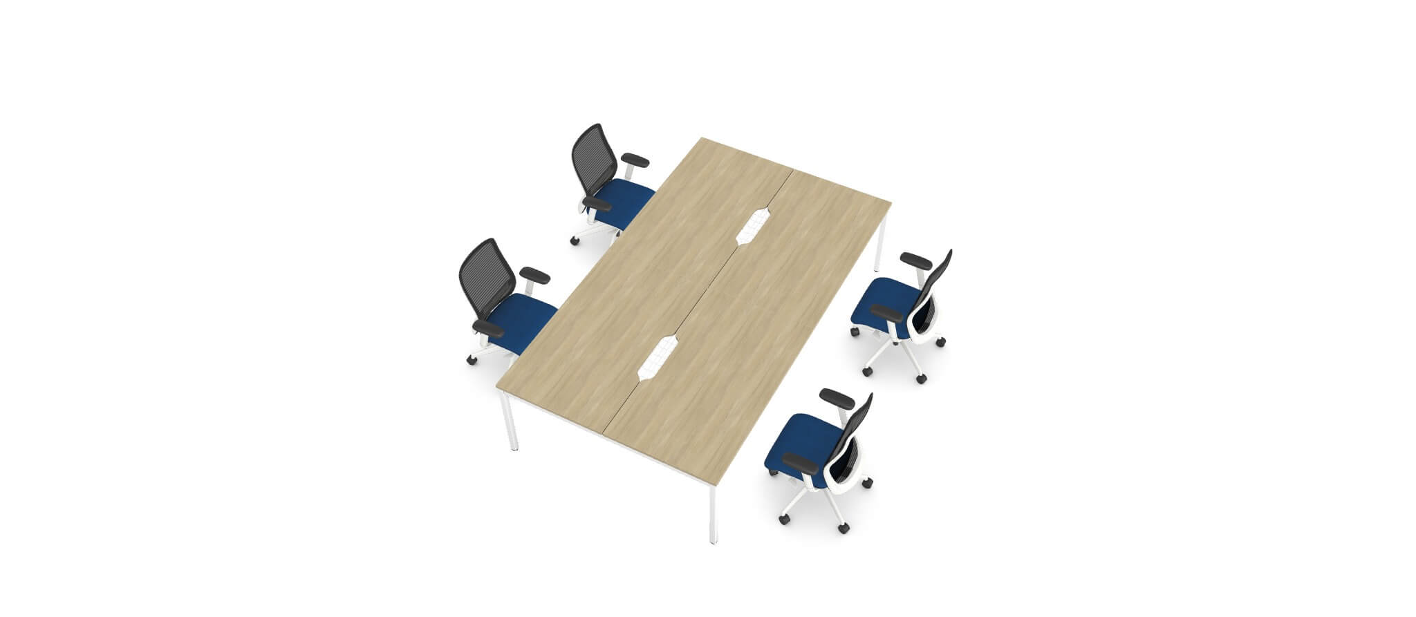 4 Person White Bench Desk Bundle With 4 N-Form Chairs