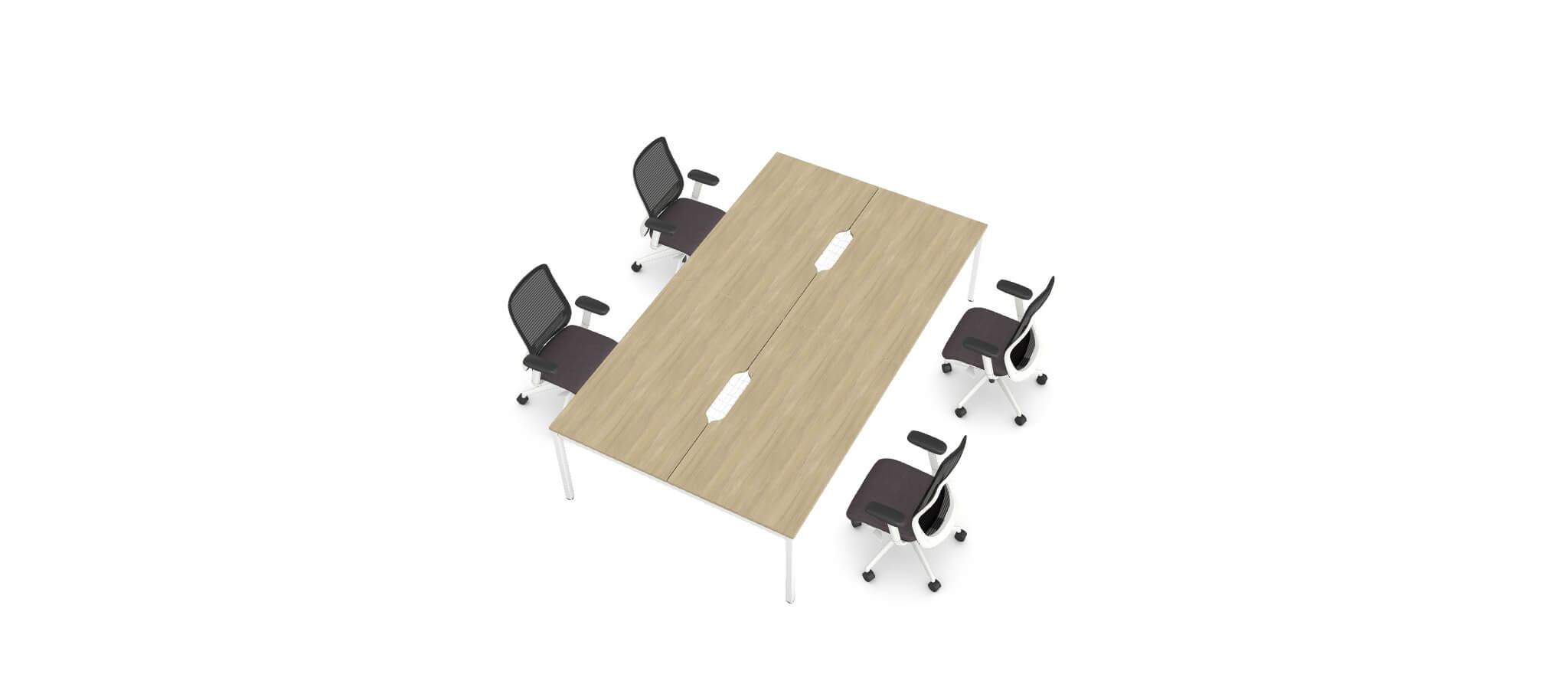 4 Person White Bench Desk Bundle With 4 N-Form Chairs