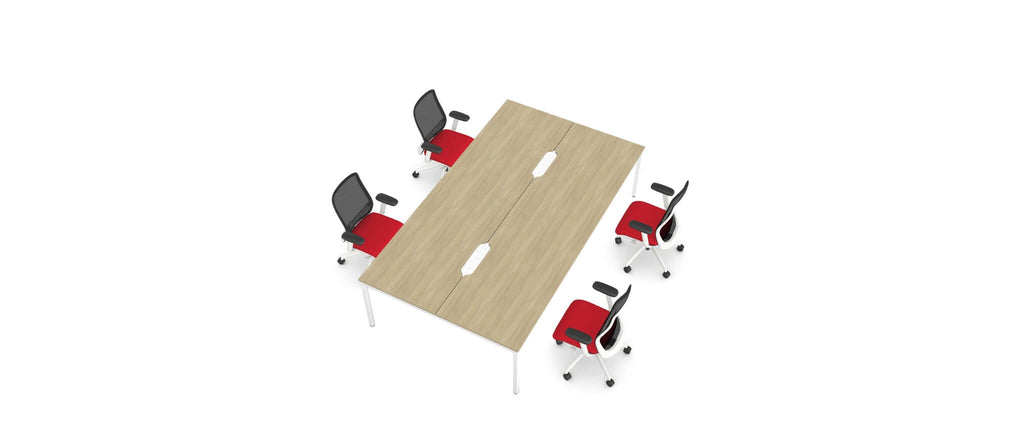 4 Person White Bench Desk Bundle With 4 N-Form Chairs - Ergometric