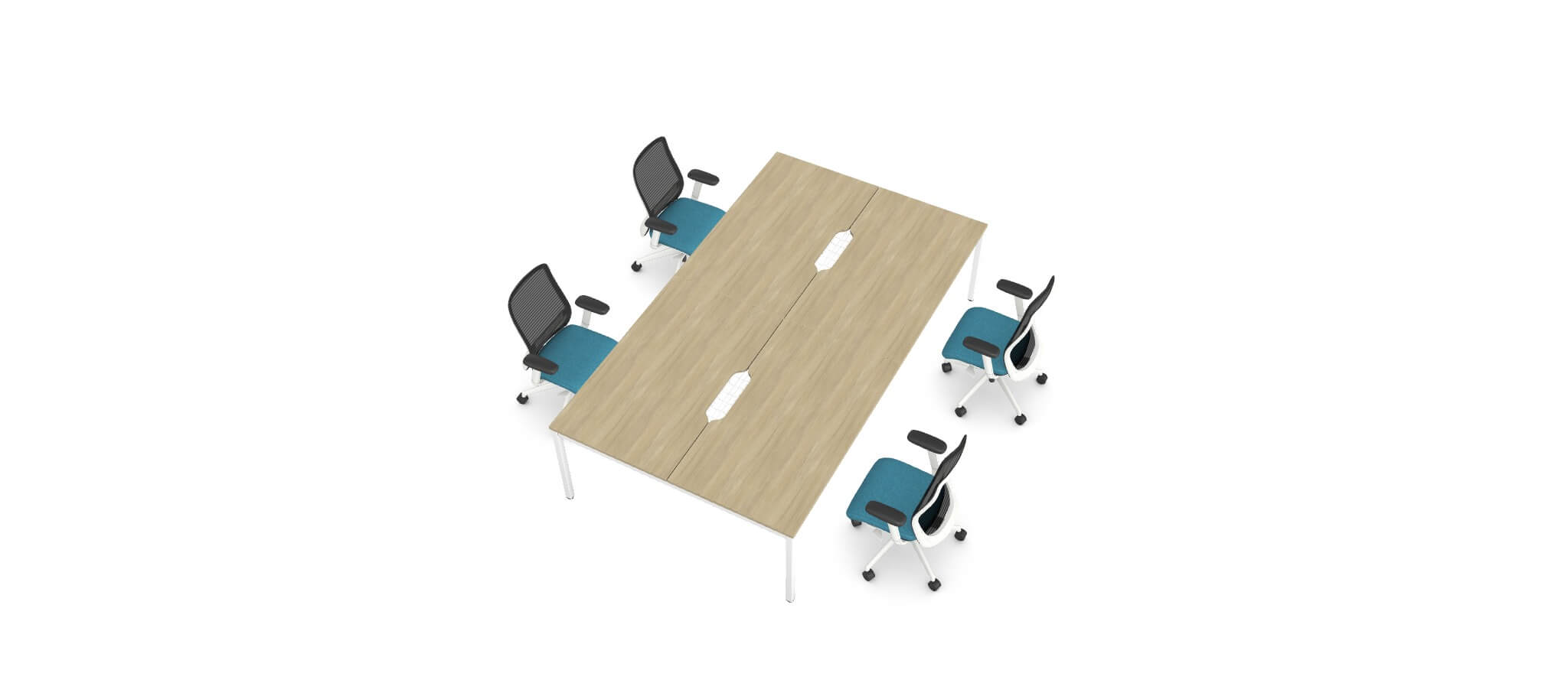 4 Person White Bench Desk Bundle With 4 N-Form Chairs