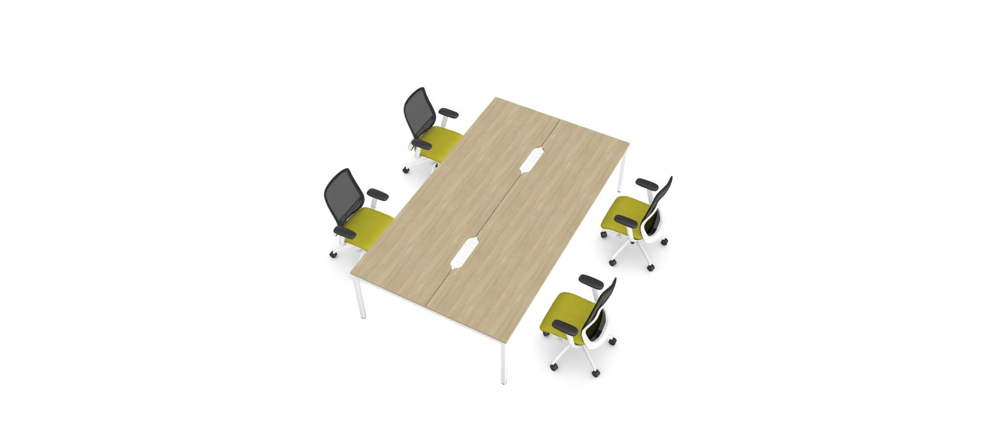 4 Person White Bench Desk Bundle With 4 N-Form Chairs