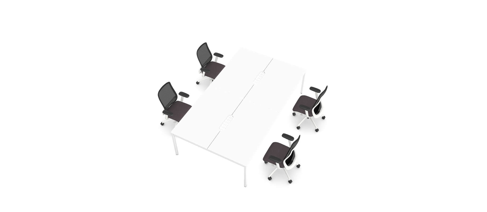 4 Person White Bench Desk Bundle With 4 N-Form Chairs