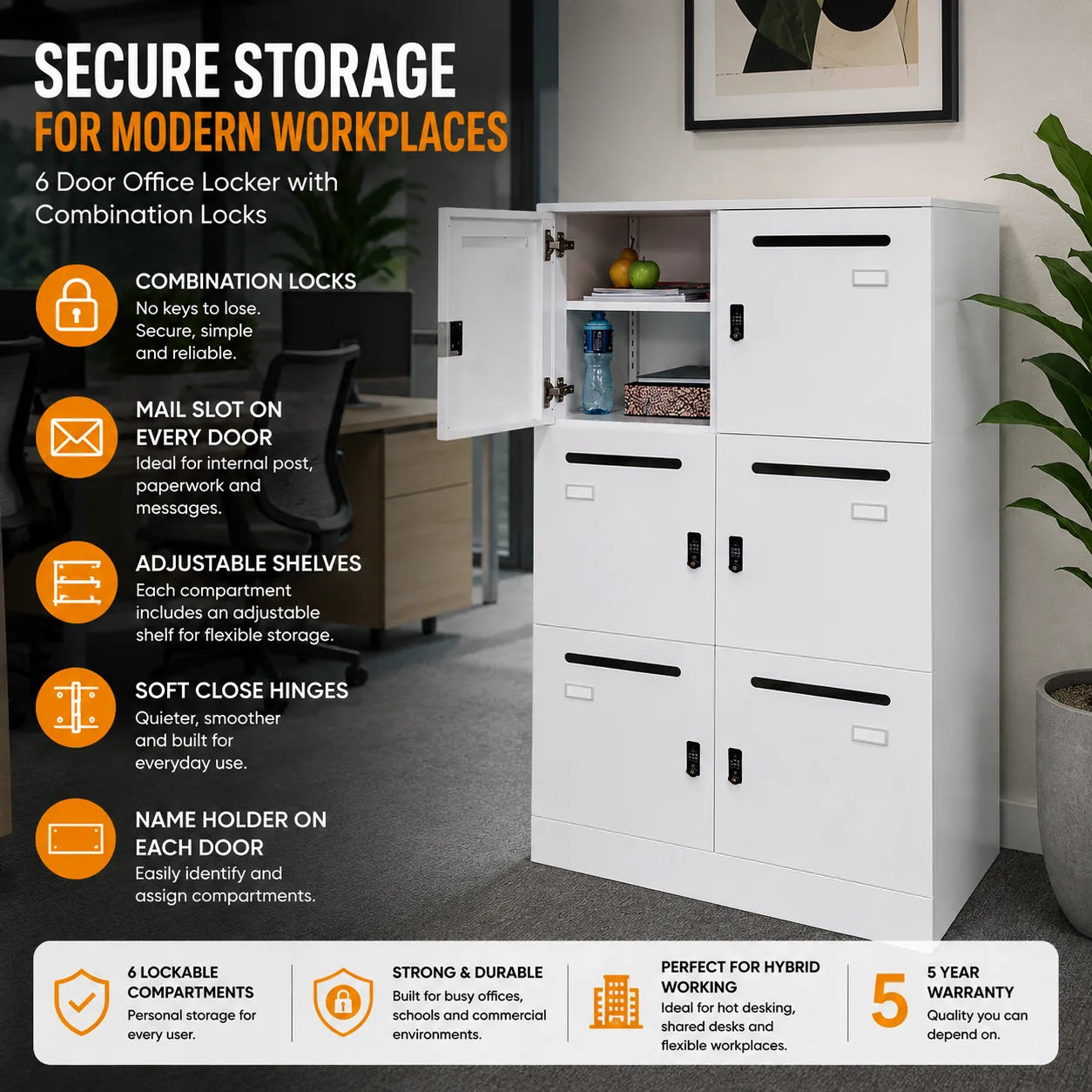 6 Door Office Storage Locker with Combination Locks