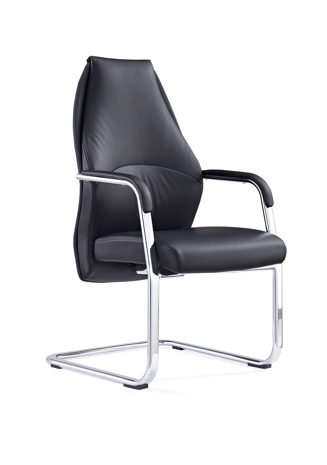 Mien High Back Leather Cantilever Visitor Office Chair - Black