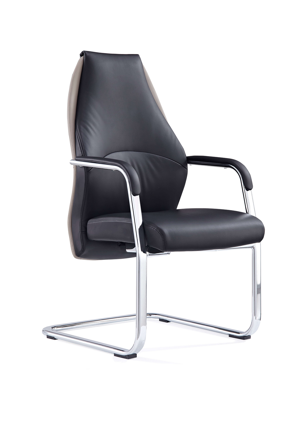 Mien High Back Leather Cantilever Visitor Office Chair - Black & Mink