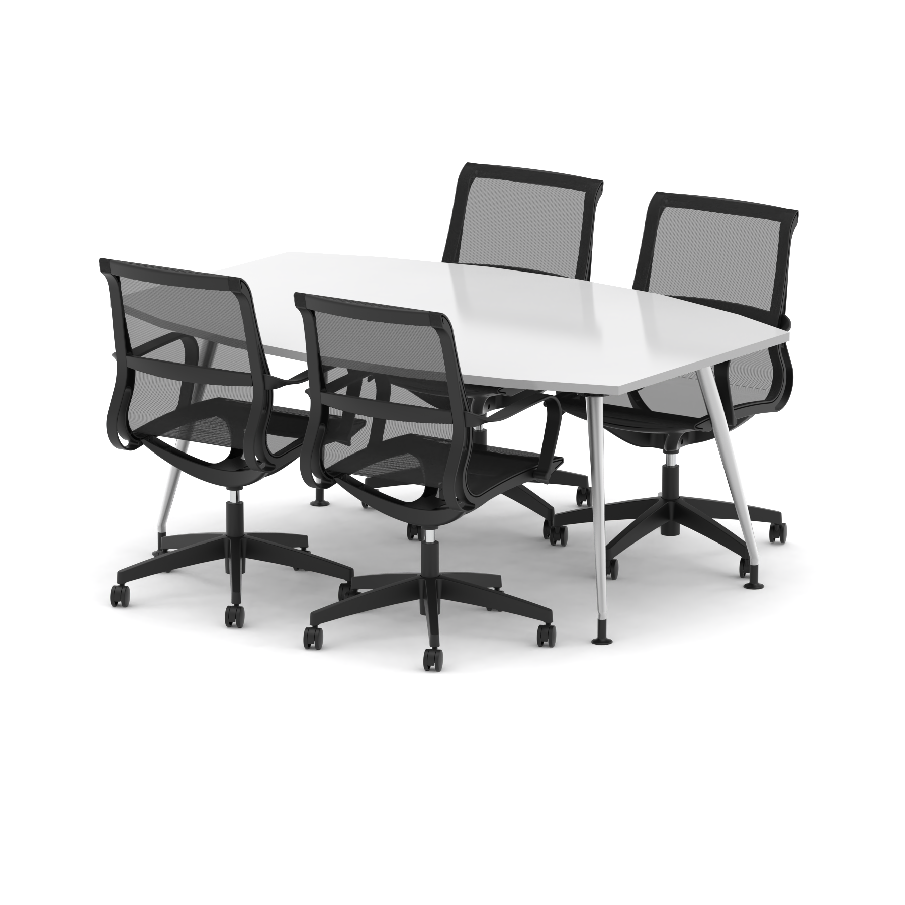 High Gloss 1800mm Writable Boardroom Table With Set Of Executive Chairs - Ergometric