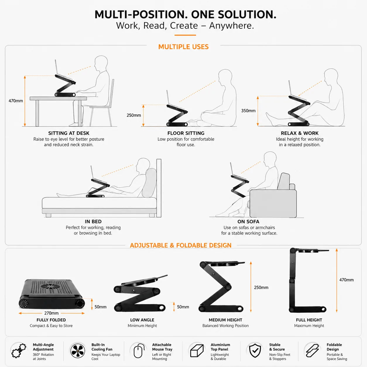Ergonomic Adjustable Laptop Standing Desk with Cooling Fan