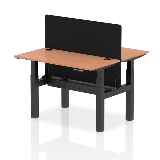 Air Back-to-Back Slimline Height Adjustable Bench Desk - 2 Person with Black Straight Screen - Ergometric