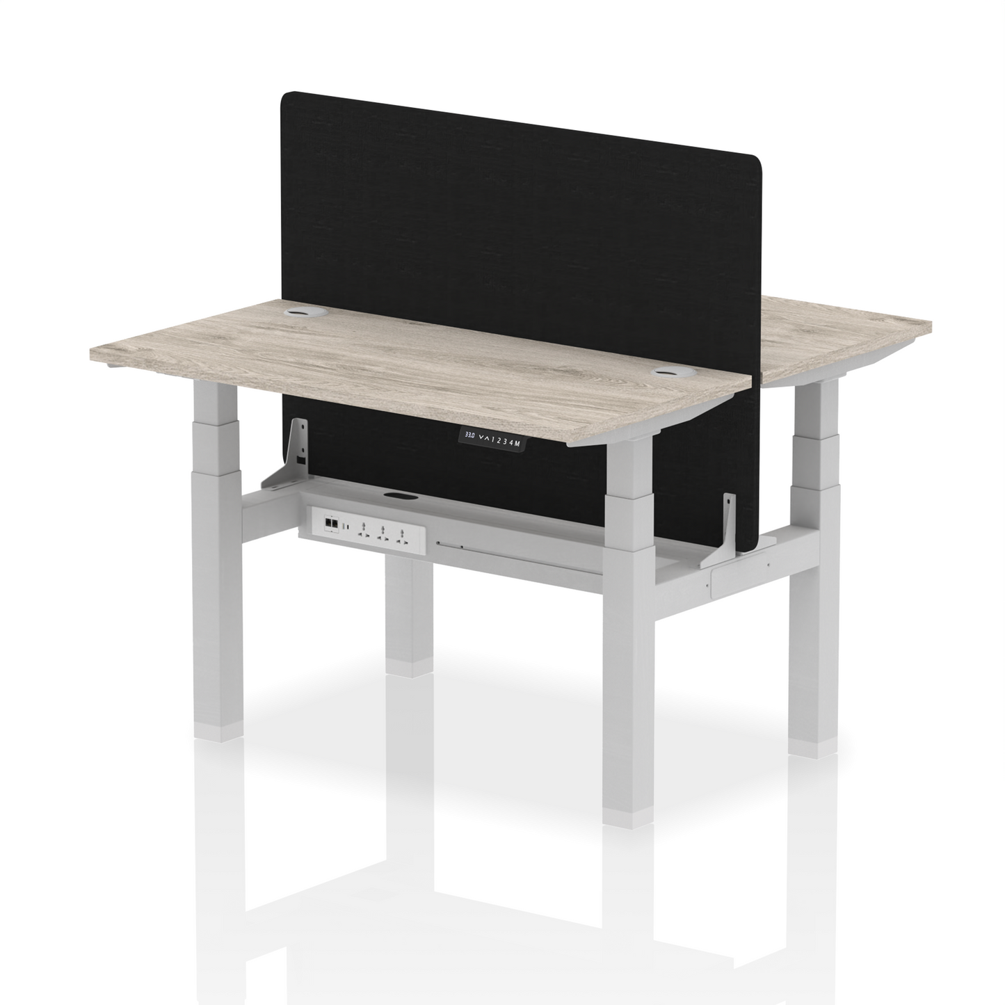 Air Back-to-Back Slimline Height Adjustable Bench Desk - 2 Person with Black Straight Screen - Ergometric