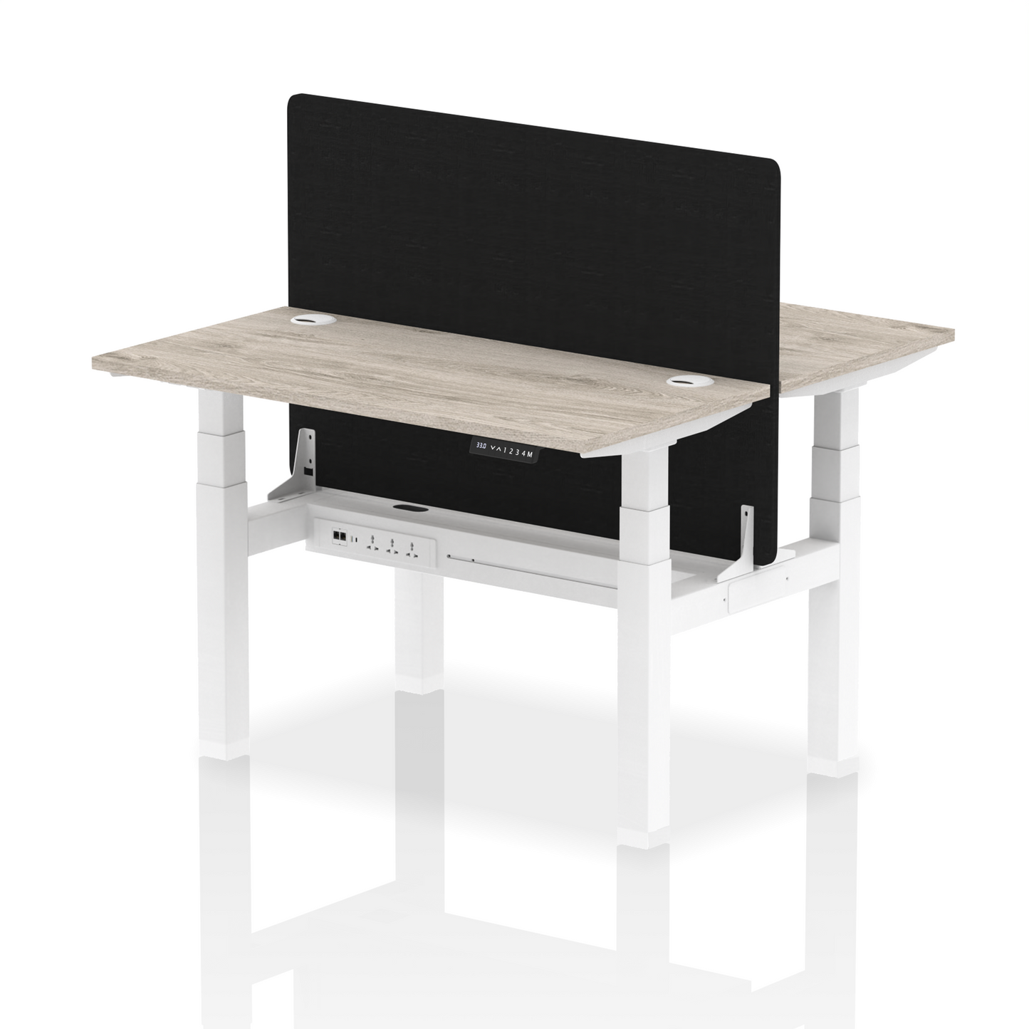 Air Back-to-Back Slimline Height Adjustable Bench Desk - 2 Person with Black Straight Screen - Ergometric