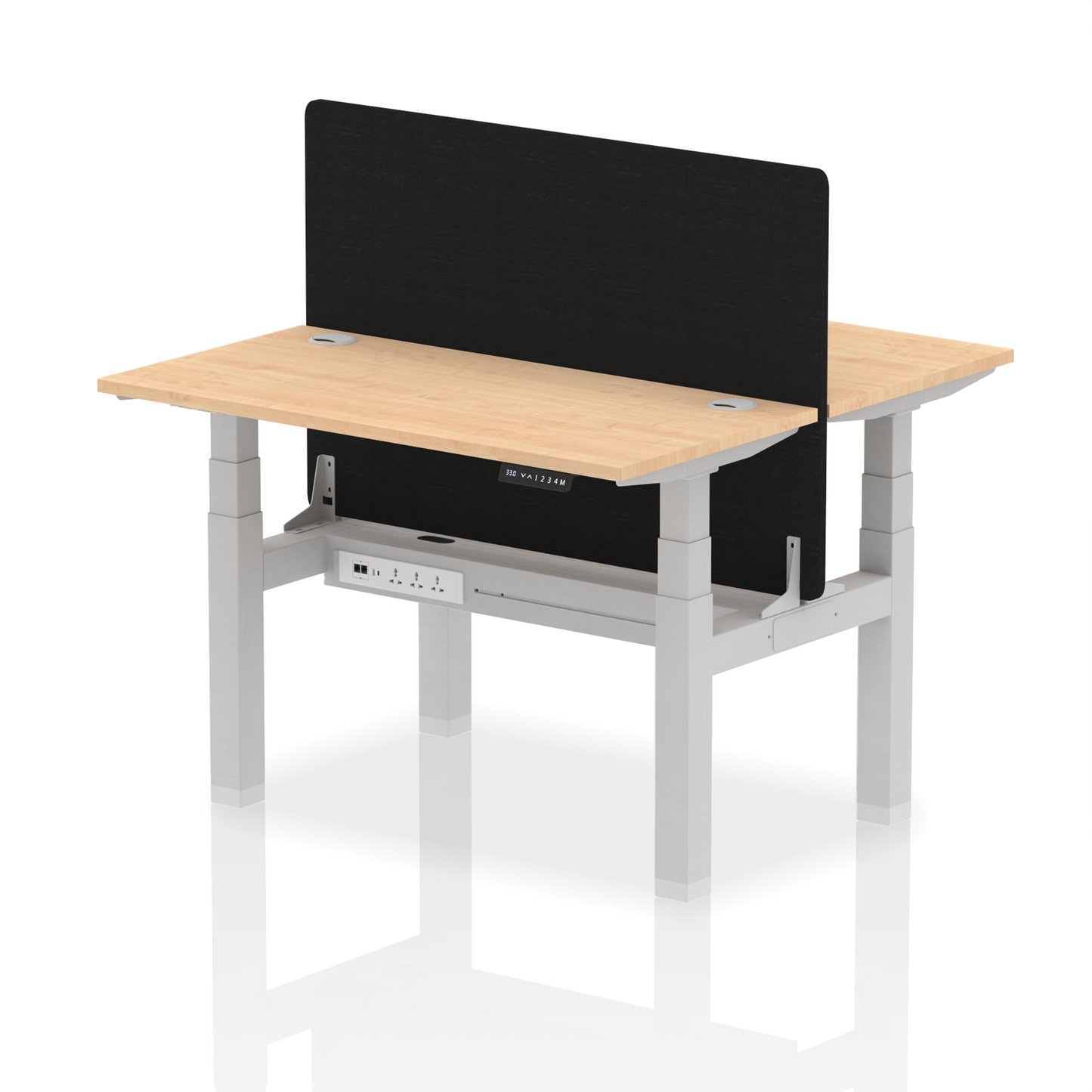 Air Back-to-Back Slimline Height Adjustable Bench Desk - 2 Person with Black Straight Screen - Ergometric