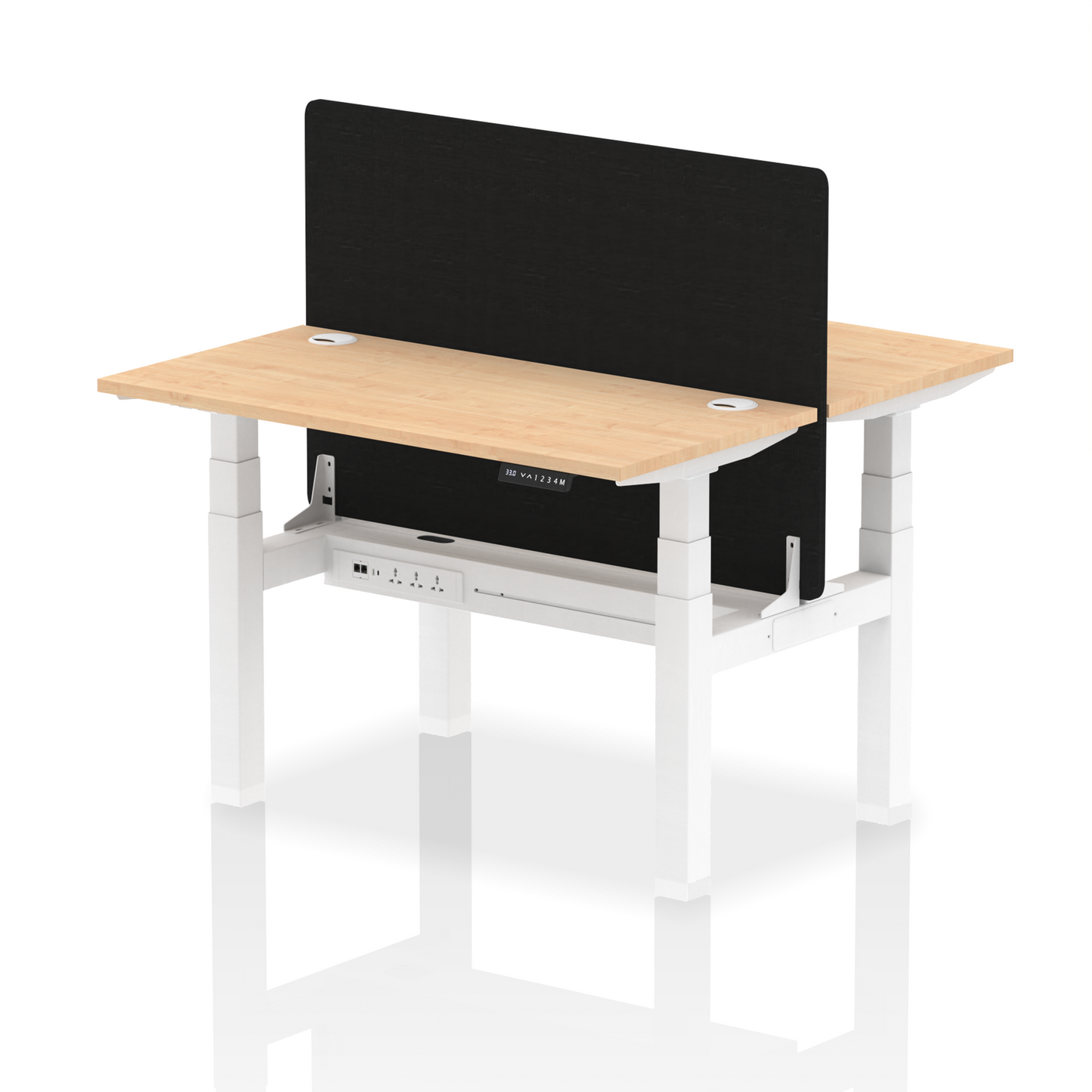 Air Back-to-Back Slimline Height Adjustable Bench Desk - 2 Person with Black Straight Screen - Ergometric