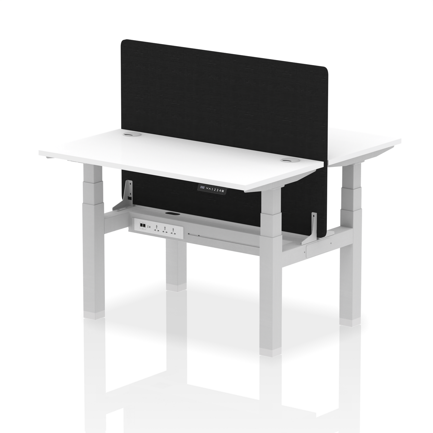 Air Back-to-Back Slimline Height Adjustable Bench Desk - 2 Person with Black Straight Screen - Ergometric