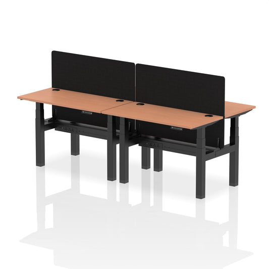 Air Back-to-Back Slimline Height Adjustable Bench Desk - 4 Person with Black Straight Screen - Ergometric