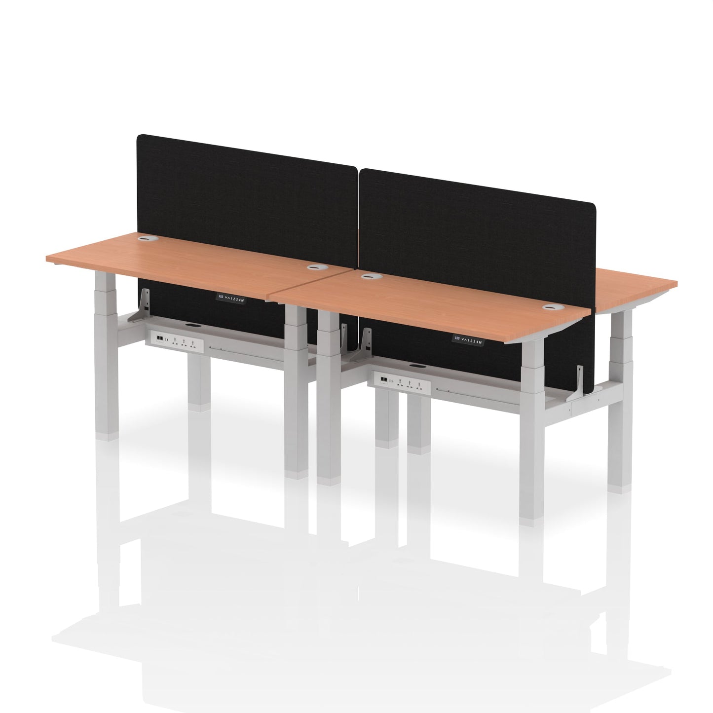 Air Back-to-Back Slimline Height Adjustable Bench Desk - 4 Person with Black Straight Screen - Ergometric