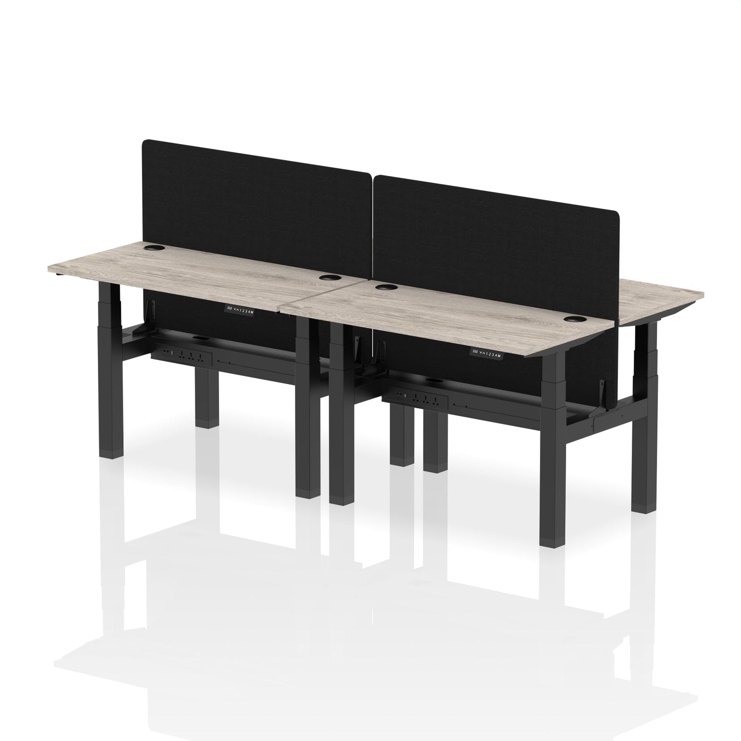 Air Back-to-Back Slimline Height Adjustable Bench Desk - 4 Person with Black Straight Screen - Ergometric
