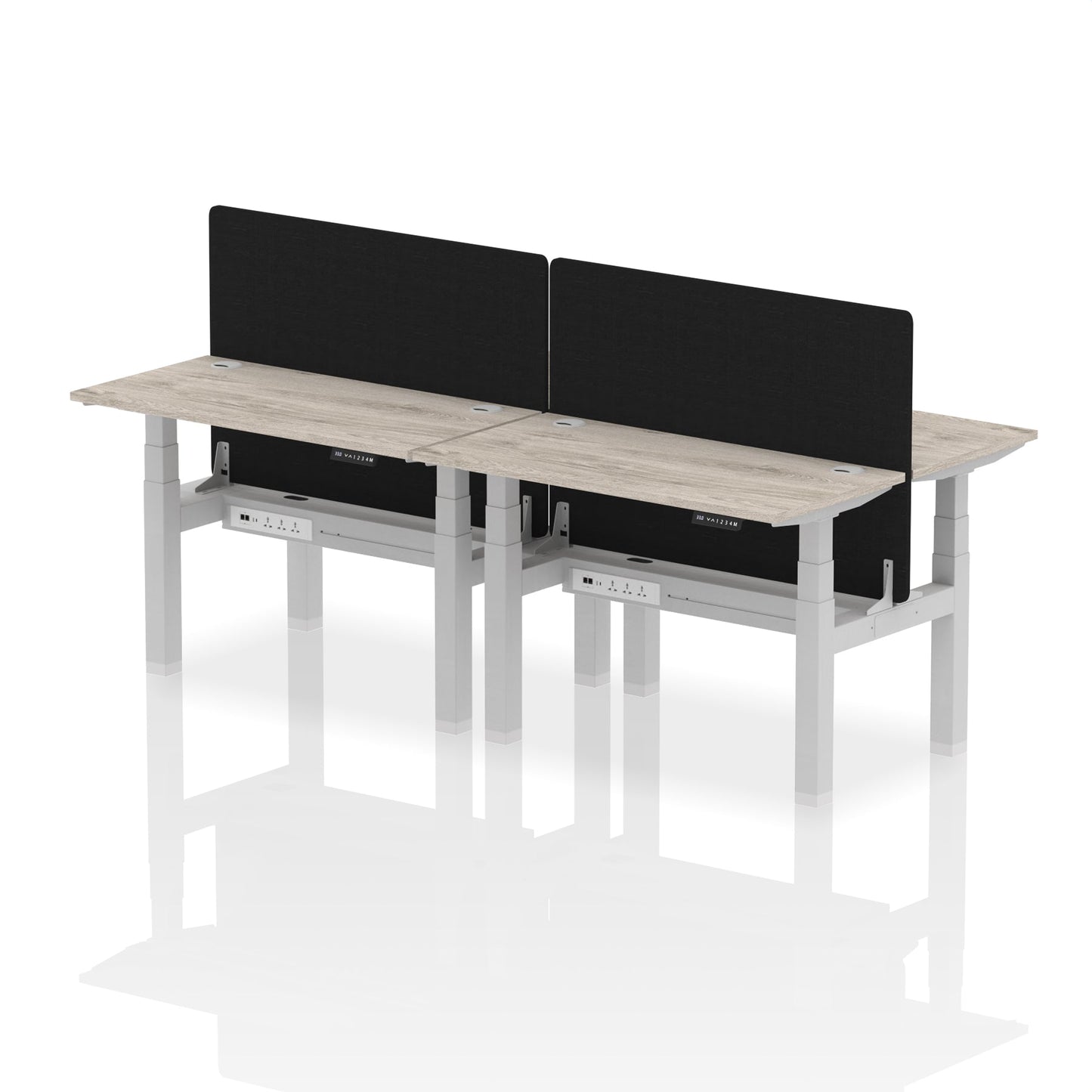 Air Back-to-Back Slimline Height Adjustable Bench Desk - 4 Person with Black Straight Screen - Ergometric