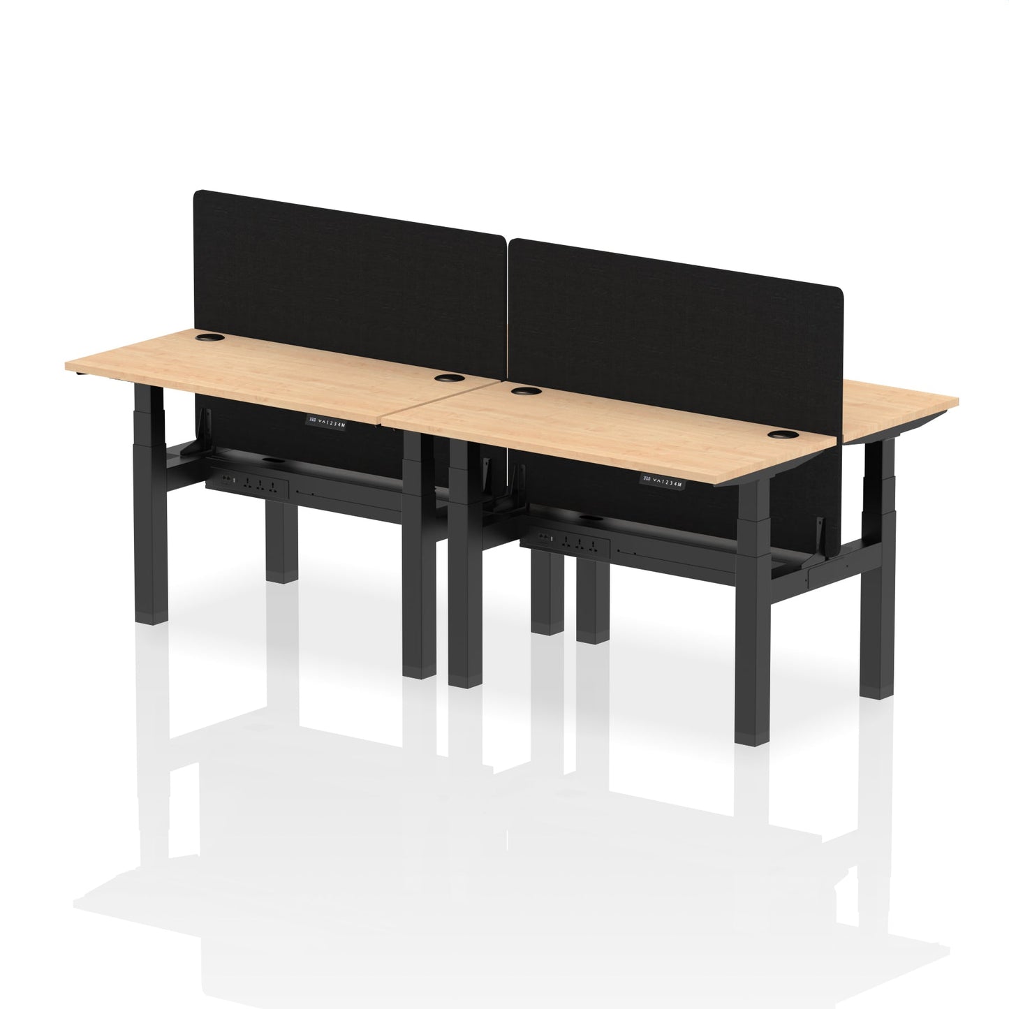Air Back-to-Back Slimline Height Adjustable Bench Desk - 4 Person with Black Straight Screen - Ergometric