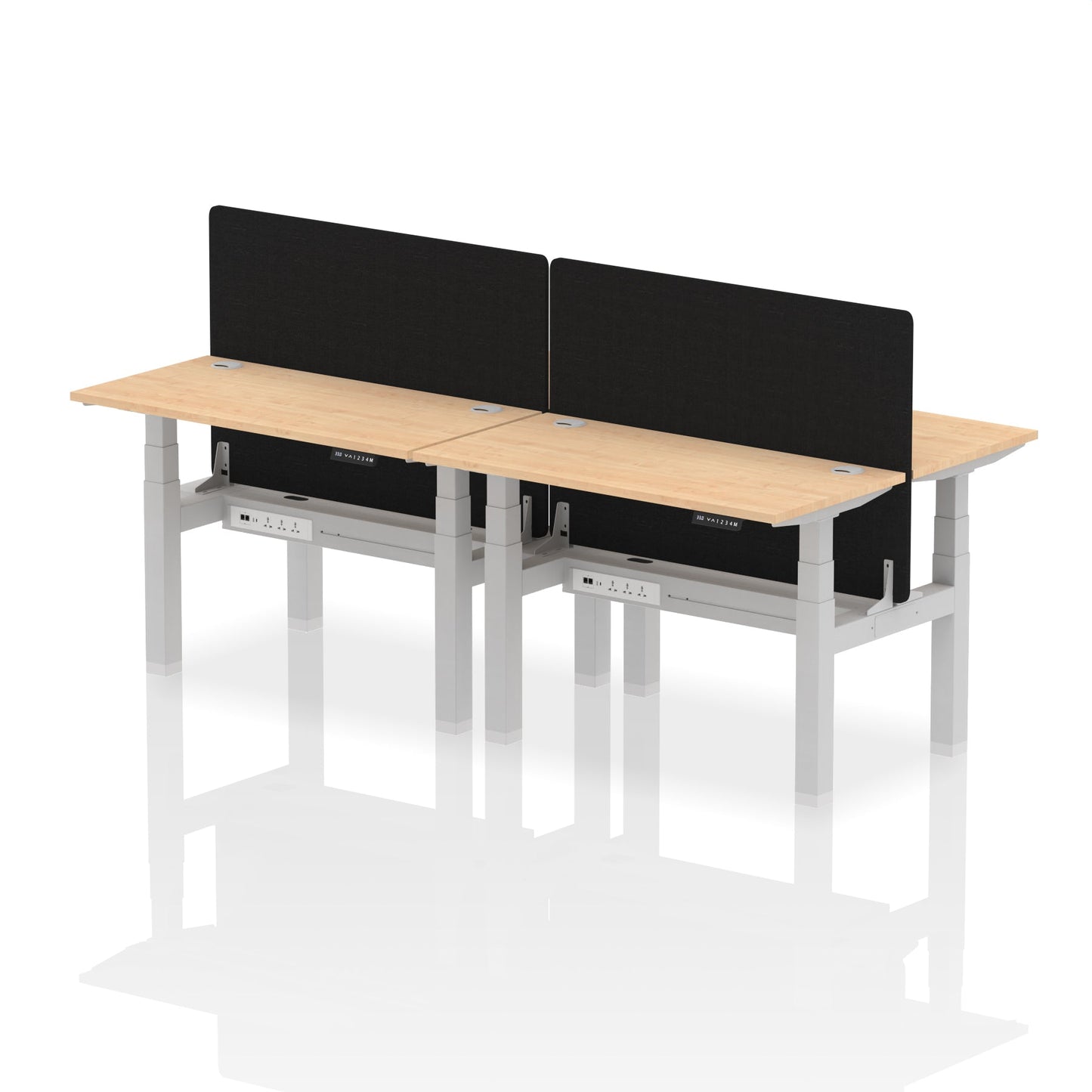 Air Back-to-Back Slimline Height Adjustable Bench Desk - 4 Person with Black Straight Screen - Ergometric