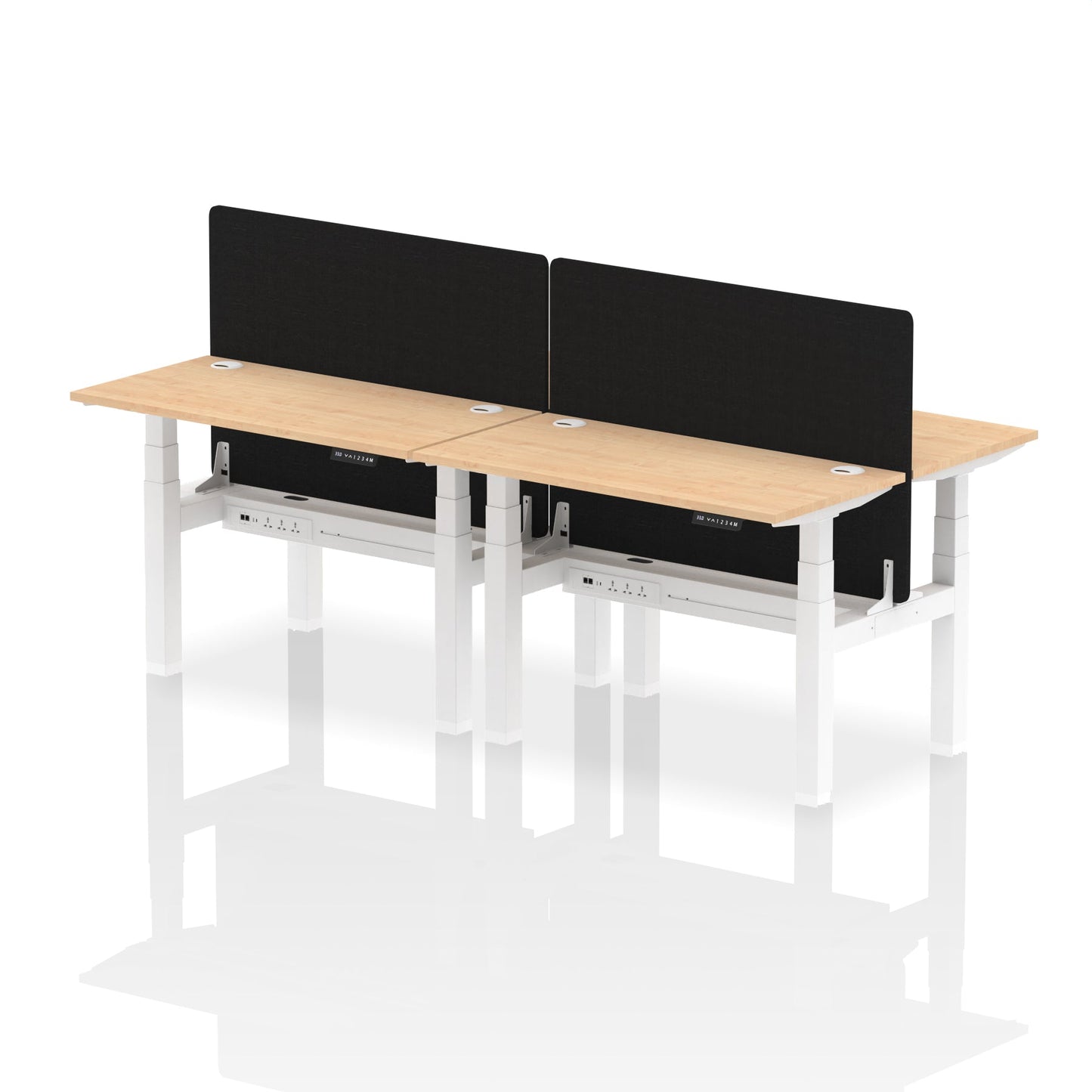 Air Back-to-Back Slimline Height Adjustable Bench Desk - 4 Person with Black Straight Screen - Ergometric