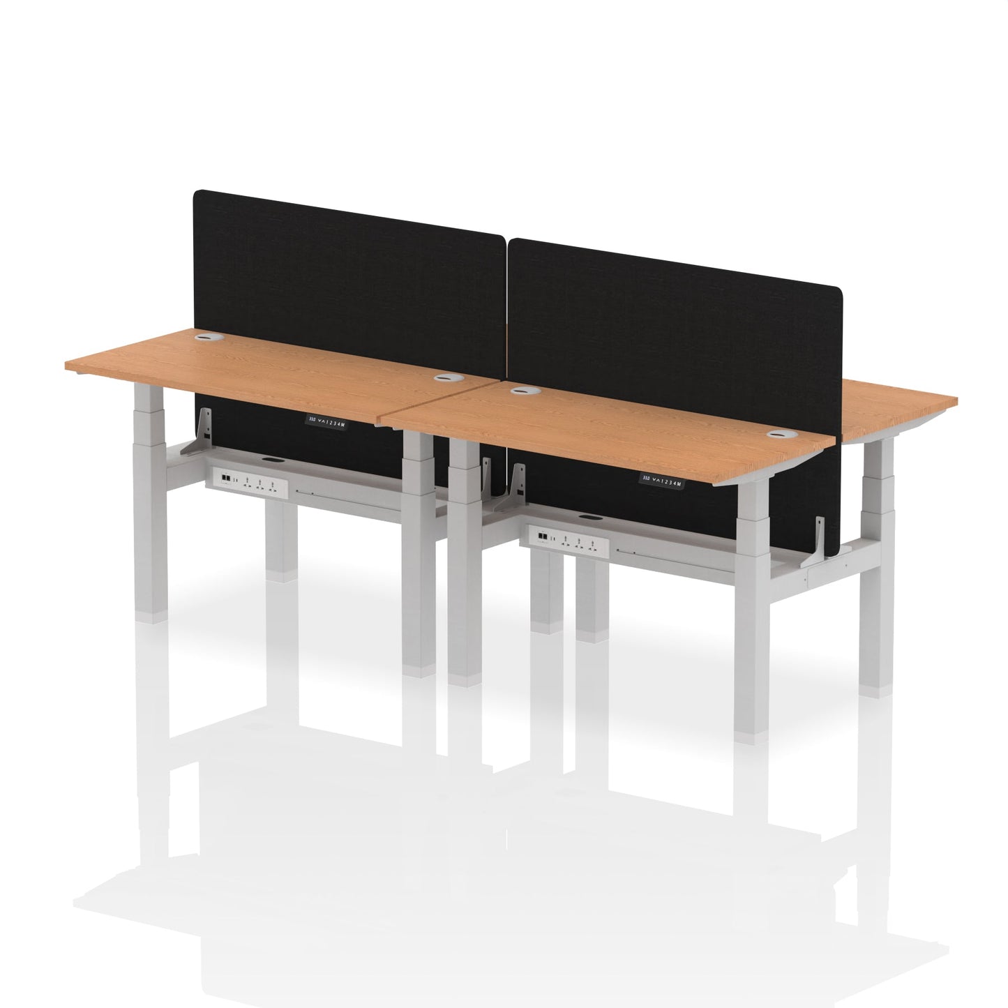 Air Back-to-Back Slimline Height Adjustable Bench Desk - 4 Person with Black Straight Screen - Ergometric